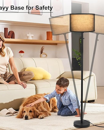 Floor Lamps for Living Room, Stepless Dimmable Standing Lamp, Modern Floor Lamp with Rotary Switch, Black Linen Shade, 9W Led Bulb Included(1000LM,2700K), Tall Lamp for Bedroom, Office, Farmhouse - LeafyLoom