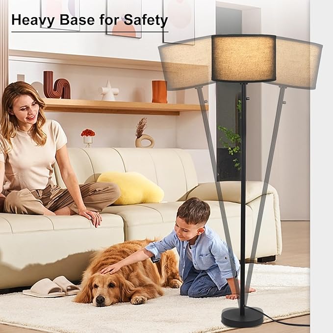 Floor Lamps for Living Room, Stepless Dimmable Standing Lamp, Modern Floor Lamp with Rotary Switch, Black Linen Shade, 9W Led Bulb Included(1000LM,2700K), Tall Lamp for Bedroom, Office, Farmhouse - LeafyLoom