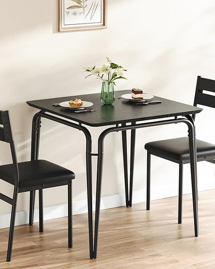 Dining Table for 2, Small Table and Chairs Set of 2, Square Dinette Set for 2, Dinner Table Set, 3 Piece Kitchen & Dining Room Sets for Small Space, Apartment (Black, Dining Table with 2 Chairs) - LeafyLoom