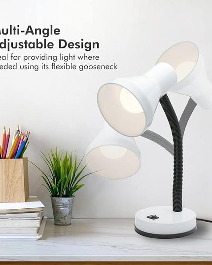 Xtricity Metal Desk Lamp with Adjustable Gooseneck Arm, 6W A19 LED Bulb Included, 120 Volt, Convenient On/Off Switch, 14" Inch Tall (36cm), White Finish - LeafyLoom