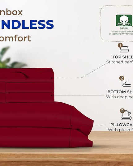 THREAD SPREAD 100% Egyptian Cotton Split King Sheets Sets For Adjustable Bed - 600 Thread Count 5 PC Top Split King Sheets, 16" Deep Pocket Soft Cooling Sheets For Split King Adjustable Bed - Burgundy - LeafyLoom