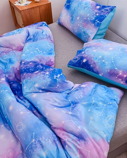 Holawakaka Tie Dye Constellation Print Ombre Comforter Set Queen Size Boys Girls Gradient Galaxy Bedding Set (Blue Purple, Queen) - LeafyLoom
