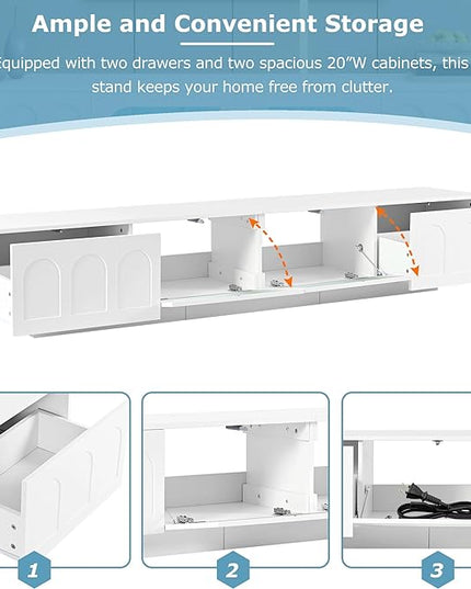 Merax TV Stand for Televisions Up to 95'', Functional Media Console with APP-Controlled Smart LED Light, Arched Cabinet Doors and Fluted Glass Doors, Entertainment Center, for Living Room, White - LeafyLoom
