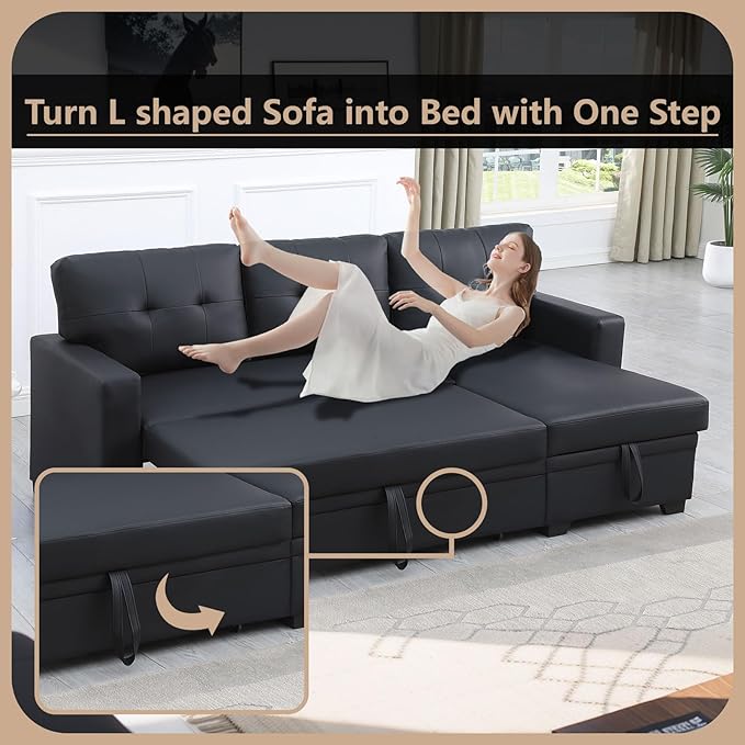 4-in-1 Modular Sofa Bed Convertible Living Room Furniture Sets Upholstered, L Shaped Sectional Comfy Couch with Reversible Storage Chaise for Apartment, Studio, Office, Dark Gray-5 - LeafyLoom