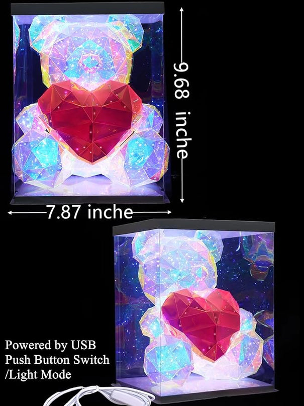 Glowing Teddy Bear,Teen Girl Gifts Trendy Stuff,LED Lights Up Bear Night Light,Galaxy Bear Lamp Bedrooms Bedside Nursery Decor Lights,Unique Gift for Woman Girls Kids Mon with Transparent Gift Box - LeafyLoom