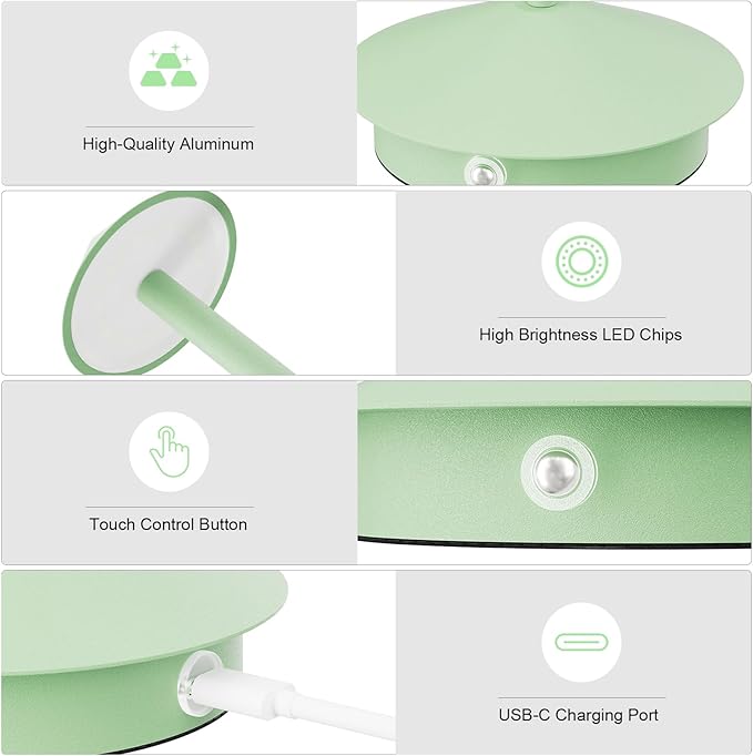 2-Pack 6000mAh Rechargeable LED Table Lamps,Outdoor Cordless Table Lamp Waterproof Portable, 3-Color Stepless Dimmable Modern Lamp for Restaurant/Bedroom(Green) - LeafyLoom