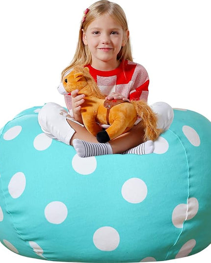 Aubliss Stuffed Animal Bean Bag Storage Chair, Beanbag Covers Only for Organizing Plush Toys, Turns into Bean Bag Seat for Kids When Filled, Large 38"-Canvas Dot Light aqua - LeafyLoom