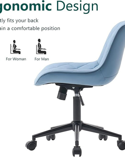 YOUNUOKE Office Chair Desk Chair with Wheels, Thick Upholstery Armless Computer Chair, Small Cute Office Chair Faux Leather Swivel Desk Chairs Task Chairs, Blue - LeafyLoom