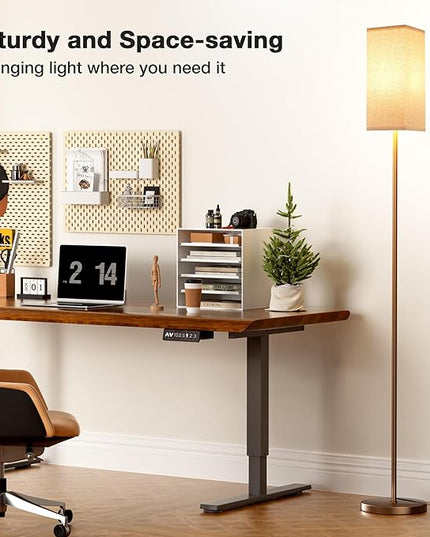 Ambimall Remote Control Floor Lamp, Stepless Dimmable, 64 Inches Tall, Include 9W Bulb, Standing Lamp for Living Room Bedroom Office (Beige & Brown) - LeafyLoom