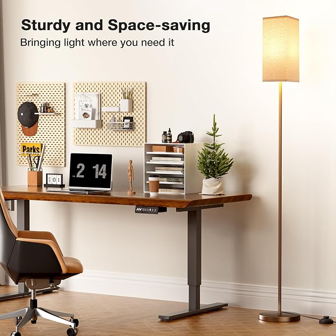 Ambimall Remote Control Floor Lamp, Stepless Dimmable, 64 Inches Tall, Include 9W Bulb, Standing Lamp for Living Room Bedroom Office (Beige & Brown) - LeafyLoom