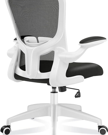 FelixKing Office Desk Chairs, Ergonomic PC Desk Chair with Wheels, Adjustable Lumbar Support and Height, Swivel Computer Chair with Flip-up Armrests, Ergo Mesh Backrest for Working (White) - LeafyLoom