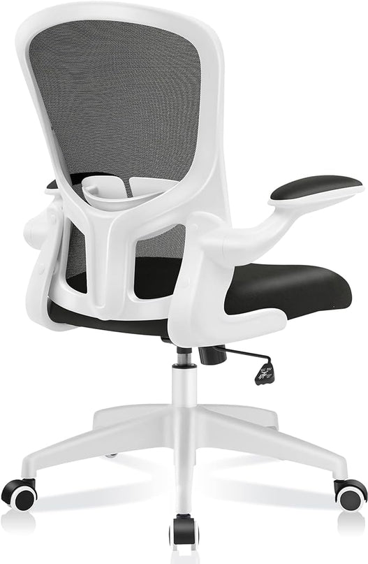 FelixKing Office Desk Chairs, Ergonomic PC Desk Chair with Wheels, Adjustable Lumbar Support and Height, Swivel Computer Chair with Flip-up Armrests, Ergo Mesh Backrest for Working (White) - LeafyLoom