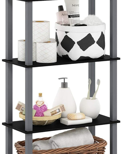 Furinno Turn-N-Tube 4-Tier Multipurpose Shelf Display Rack, Square Tube, Black/Grey - LeafyLoom
