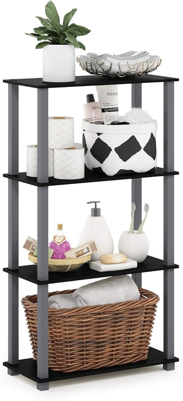Furinno Turn-N-Tube 4-Tier Multipurpose Shelf Display Rack, Square Tube, Black/Grey - LeafyLoom