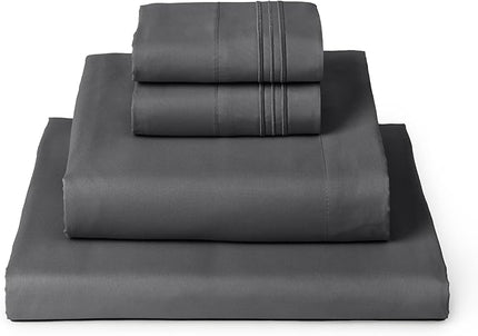 Mellanni Twin XL Sheets Set - 4 Piece Iconic Collection Bedding Sheets & Pillowcases - Soft, Cooling Bed Sheets - Deep Pocket up to 16 inch - 4 PC (Twin Extra Long, Gray w/Extra Pillow Case) - LeafyLoom