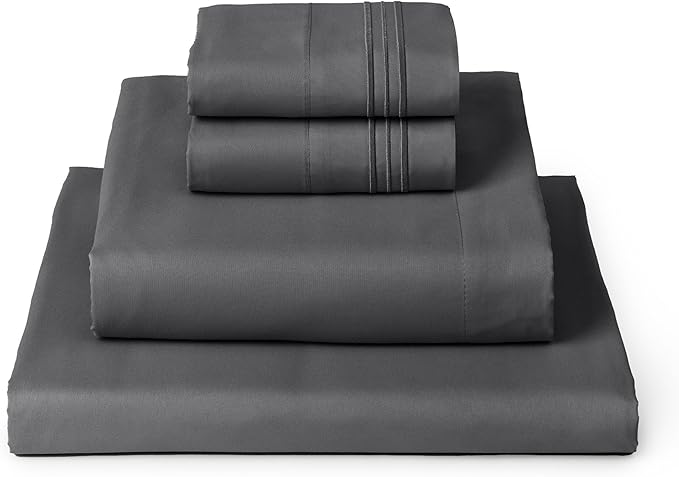 Mellanni Twin XL Sheets Set - 4 Piece Iconic Collection Bedding Sheets & Pillowcases - Soft, Cooling Bed Sheets - Deep Pocket up to 16 inch - 4 PC (Twin Extra Long, Gray w/Extra Pillow Case) - LeafyLoom