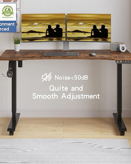 Mobile Rolling Electric Standing Desk Height Adjustable, 55 x 30 Inches Sit to Stand Desk with Splice Board, Black Frame/Rustic Brown Top - LeafyLoom