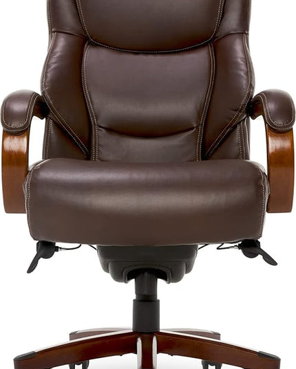 La-Z-Boy Delano Big & Tall Executive Office Chair, High Back Ergonomic Lumbar Support, Bonded Leather, Brown - LeafyLoom