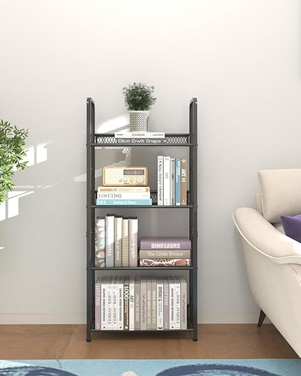 Bookshelf Storage Shelf Bookcase Freestanding Storage Stand Book Organizer for Living Room, Bedroom, Kitchen, Rust Resistance,Easy Assembly Multi-Functional Organizer (4 Tiers, Black) - LeafyLoom