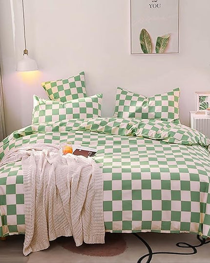 Green White Grid Comforter Set Twin Sage Green Plaid Bedding Set Girls Light Green White Checkered Bed Comforter Set Breathable Blanket Set Kids Durable Bedding Comforter Set - LeafyLoom