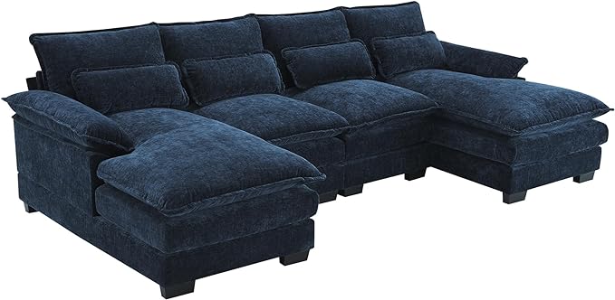 Symmetrical Modular Sectional Sofa with Chaise Lounge, 6 Seater Chenille Upholstered Cloud Couch, U Shaped Oversized Sleeper Sofa&Couches with Thicked Cushion & Detackable Backrest Living Room - LeafyLoom