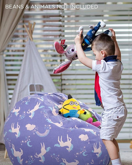 Aubliss Stuffed Animal Storage Bean Bag, Unicorn Bean bag Chair, Stuff 'n Sit for Kids, X-Large 48"-Canvas Unicorn Blue - LeafyLoom