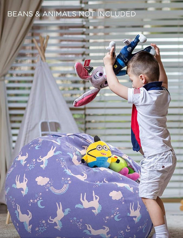 Aubliss Stuffed Animal Storage Bean Bag, Unicorn Bean bag Chair, Stuff 'n Sit for Kids, Large 38"-Canvas Unicorn Blue - LeafyLoom