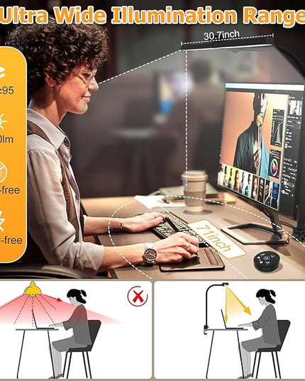 Led Desk Lamp for Home Office, Hand Sweep Sensitive Desk Light, 24w Ultra Bright Double Head Desk Lamp with Clamp & Flexible Gooseneck, Dimmable Eye Protection Reading Light for Workbench, Drawing - LeafyLoom