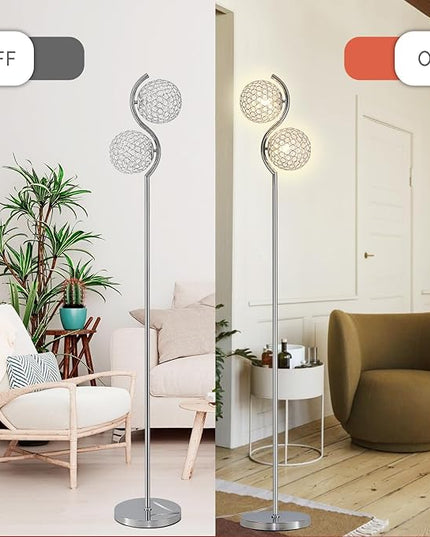 Crystal Floor Lamp, Elegant Standing Lamp, Modern Floor Lamp Chrome Finish Tall Pole Lamp, Modern Standing Lamp with On/Off Foot Switch for Living Room, Girl Bedroom, Dresser, Office, E26 Base - LeafyLoom