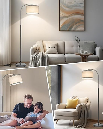 Boncoo Dimmable Floor Lamp, Arc Floor Lamps for Living Room, Stepless Dimmable Standing Lamp with Adjustable Drum Shade, Modern Arched Corner Light for Bedroom, Office, LED Bulb Included - LeafyLoom