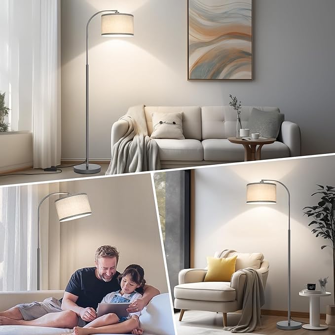 Boncoo Dimmable Floor Lamp, Arc Floor Lamps for Living Room, Stepless Dimmable Standing Lamp with Adjustable Drum Shade, Modern Arched Corner Light for Bedroom, Office, LED Bulb Included - LeafyLoom