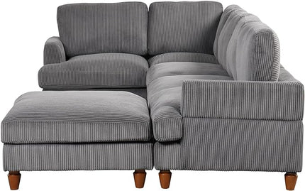 6 Seater Oversized Modular Sectional Sofa Convertible Sleeper Couch Bed with Movable Ottomans and Solid Wood Legs, Free Combination Corduroy Upholstered Lounge Sofabed for Living Room Office - LeafyLoom