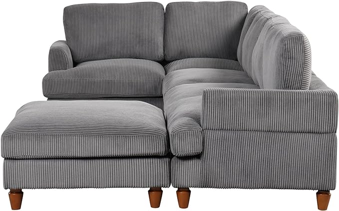 6 Seater Oversized Modular Sectional Sofa Convertible Sleeper Couch Bed with Movable Ottomans and Solid Wood Legs, Free Combination Corduroy Upholstered Lounge Sofabed for Living Room Office - LeafyLoom