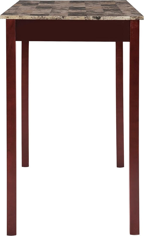 Linon Brown 3-Piece Table Faux Marble Tavern Set, 42" w x 22.25" d x 36" h - LeafyLoom