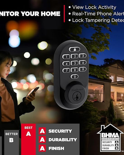 Kwikset Halo Wi-Fi Smart Lock, Keyless Entry Door Deadbolt, Geofence Auto-Unlock, Grade AAA Certified, No Hub Easy Install, Matte Black Lifetime Finish Warranty, Backlit Keypad Kwikset