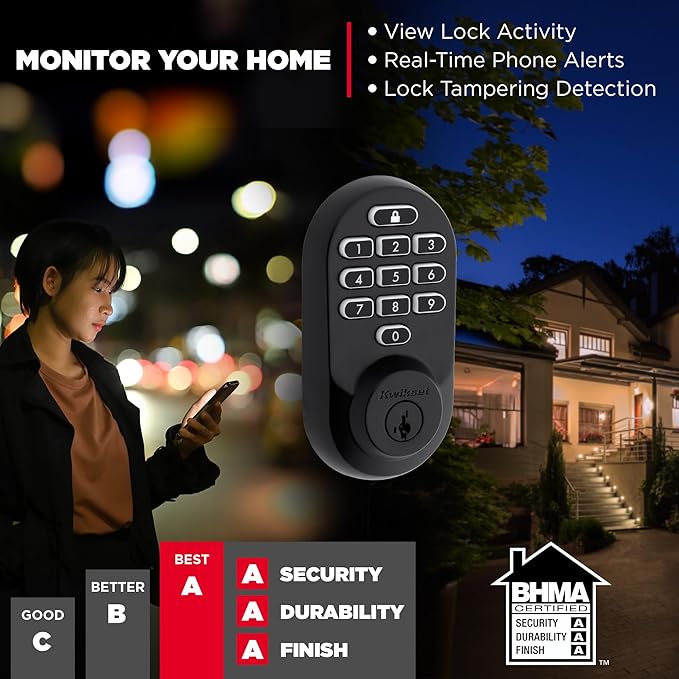 Kwikset Halo Wi-Fi Smart Lock, Keyless Entry Door Deadbolt, Geofence Auto-Unlock, Grade AAA Certified, No Hub Easy Install, Matte Black Lifetime Finish Warranty, Backlit Keypad Kwikset