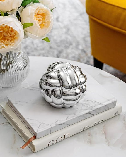 Silver Knot Decor, Coffee Table Books Decor, Shelf Decor, Decor for Decorative Books, Book Shelf Decor, Modern Minimalist Home Decor (4x3inc) - LeafyLoom