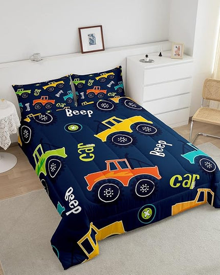 Cartoon Car Bedding Set Construction Kids Comforter Set Boys Girls Equipment Trucks Decor Comforter Microfiber Cartoon Car Excavator Tractor Duvet Set Bedroom Quilt Set Full - LeafyLoom
