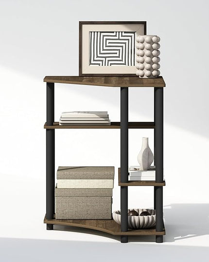 Furinno Turn-N-Tube Multipurpose Corner Shelf, Display Rack, Bookshelf, Columbia Walnut/Black - LeafyLoom