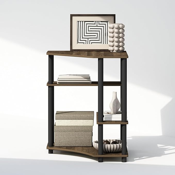 Furinno Turn-N-Tube Multipurpose Corner Shelf, Display Rack, Bookshelf, Columbia Walnut/Black - LeafyLoom