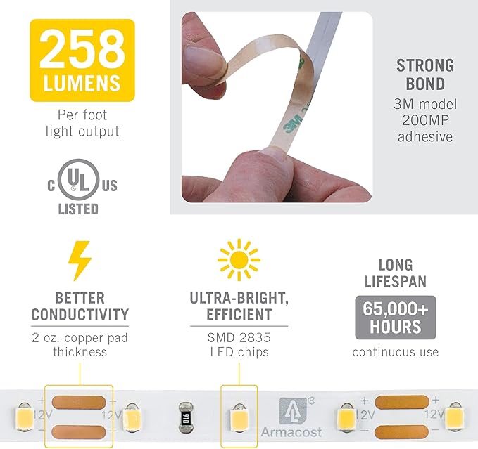 Armacost Lighting Soft Bright White, 60 LEDs/M, 8.2' (2.5M) RibbonFlex Pro LED Tape Light.. 142210 ArmacostLighting