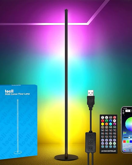 TOCLL LED RGB Corner Floor Lamp 62" Corner Light Color Changing Mood Lamp Dimmable Modern Standing Lamp with Remote Control Music Sync Timing RGB Ambient Light for Living Room, Bedroom, Play Room - LeafyLoom