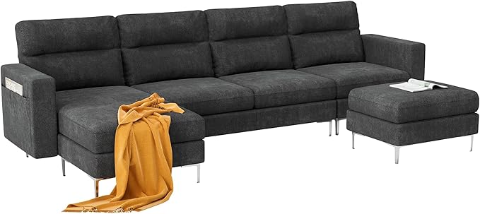 YESHOMY Convertible Sectional Sofa Modular Couch with Chaises and Removable Ottoman for Living Room, Dark Gray - LeafyLoom