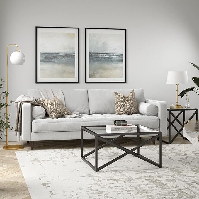 Calix 32'' Wide Square Coffee Table in Blackened Bronze - LeafyLoom
