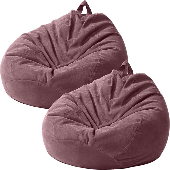2 Pcs Bean Bag Cover Stuffed Animal Storage Bean Bag Chair Cover Soft Corduroy Stuffed Animal Bean Bag Storage for Kids Adults Indoor Bedroom Organizing Plush Toys (Pink Purple,200l) - LeafyLoom