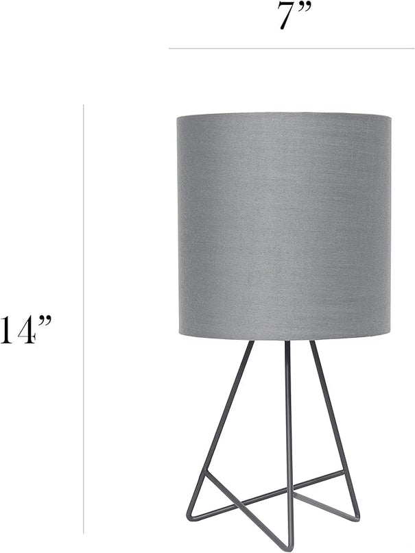 Simple Designs LT2066-GOG-LB 14" Down to The Wire Table Lamp for Bedroom, Living Room, Entryway, Office, Gray with Gray Shade, with Feit LED Bulb Included - LeafyLoom