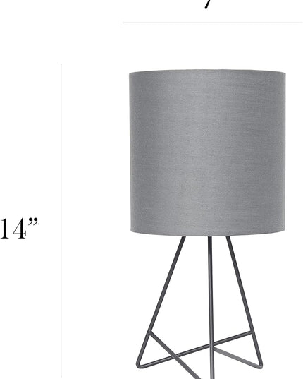 Simple Designs LT2066-GOG 14" Down to the Wire Metal Table Lamp with Fabric Shade, Gray with Gray Shade (Pack of 8) - LeafyLoom