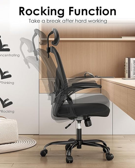 Farini Ergonomic Office Chair, Home Office Desk Chair with Headrest, High Back Computer Chair with Flip-up Armrests and Adjustable Lumbar Support.for Home Office Study Room Bedroom, Black. - LeafyLoom