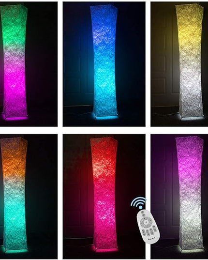 Soft Light Floor Lamp, 52" LEONC Twist RGB Color Changing Tyvek Fabric Shade Dimmable Remote Control and 2 Smart LED Bulbs for Livingroom… - LeafyLoom