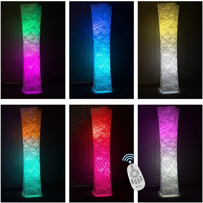 Soft Light Floor Lamp, 52" LEONC Twist RGB Color Changing Tyvek Fabric Shade Dimmable Remote Control and 2 Smart LED Bulbs for Livingroom… - LeafyLoom